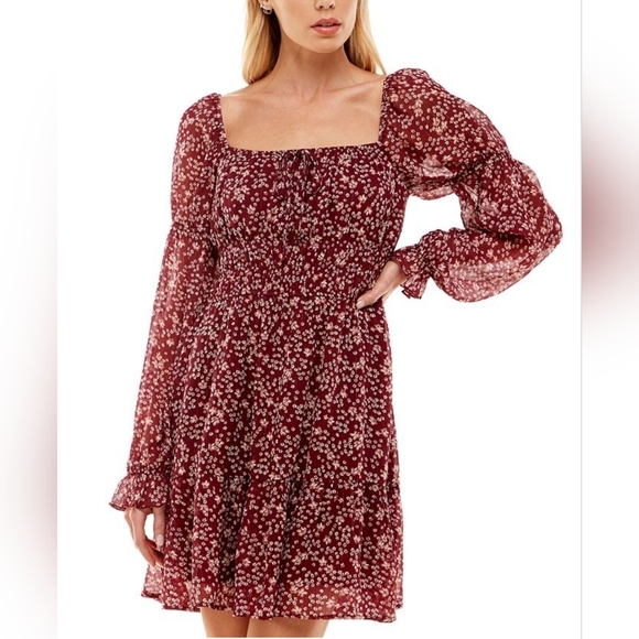 Burgundy Floral Pattern Dress - Picture 3 of 12
